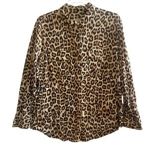 Chico's Leopard Print Button Down Shirt Women Sz 1 8/10 M Brown Animal Classic